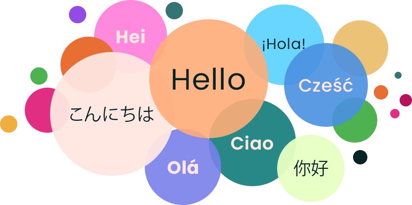 Colourful graphic representing language diversity on the Whycatcher platform